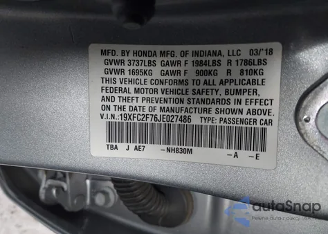 2018 Honda Civic Ex z USA, uszkodzony, nr VIN 19XFC2F76JE027486